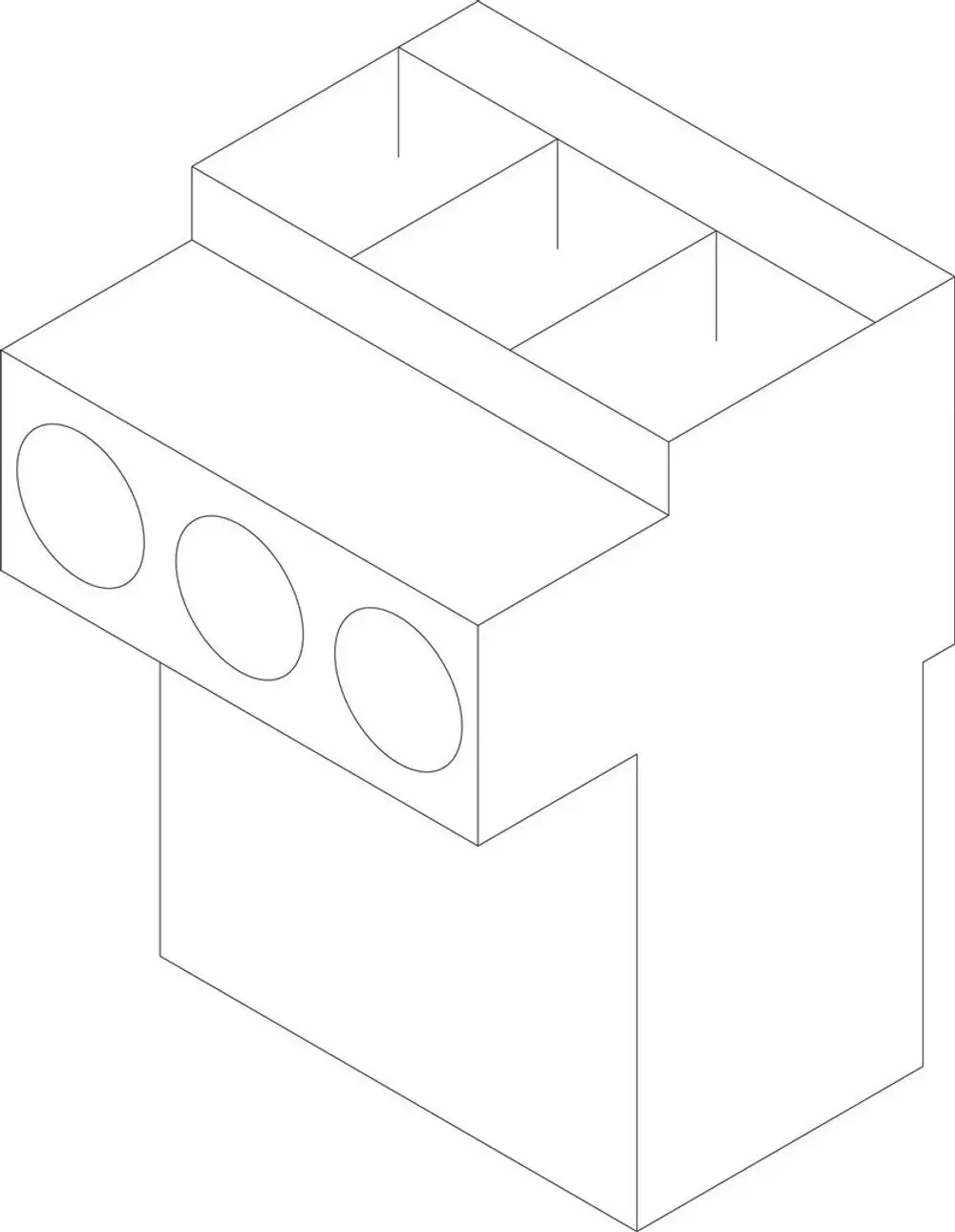 Graue Anschlussklemme von Bosch mit drei Öffnungen für die elektrische Verbindung, rechteckige Form mit einer vertikalen Erhöhung und klaren Kanten.
